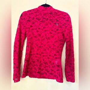 WHBM Red Long Sleeve Lace Mock Turtleneck Blouse Size XXS NWT